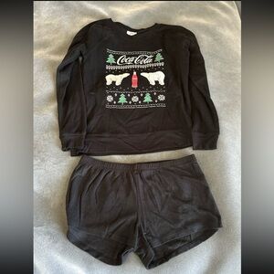 Coca Cola polar bears with Christmas trees fleece 2 piece pajama set